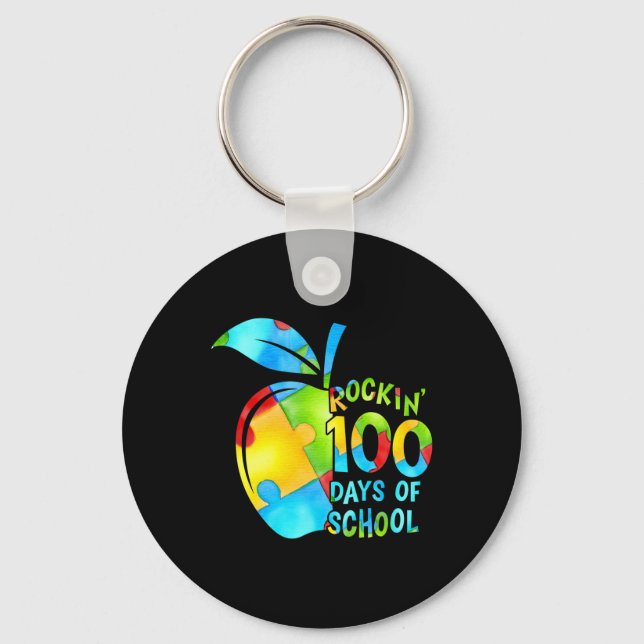 Chaveiro Puzzle dos 100 Dias de Escola Maçã Conscientização (Frente)