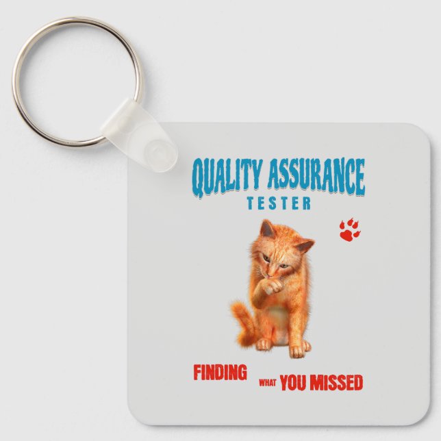 Chaveiro QA Tester Cat Humor (Frente)