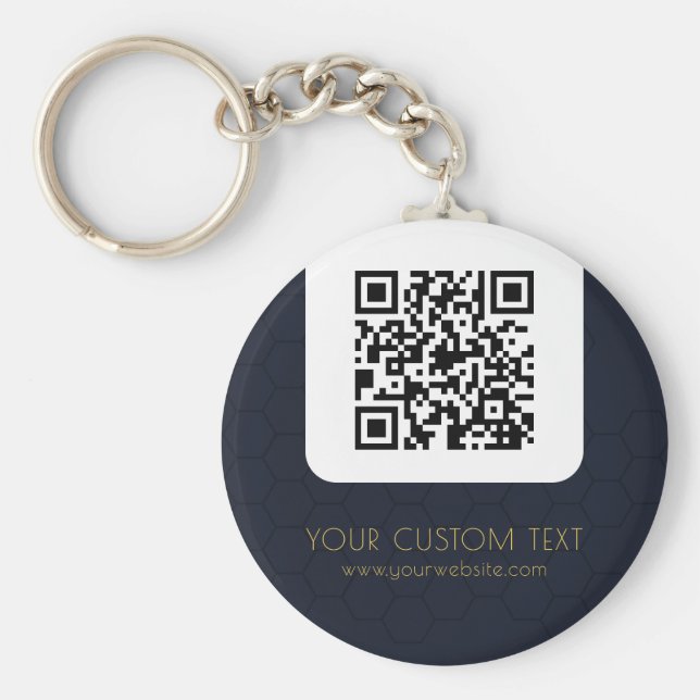 Chaveiro QR Code with custom text navy blue elegant (Frente)