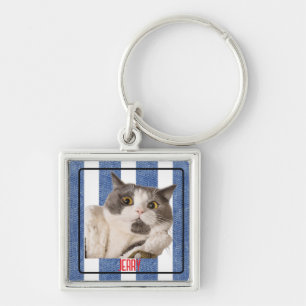 Chaveiro Quadrado Azul Vermelho Branco Listras Náuticas Pet