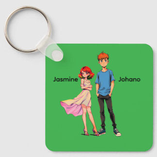 Chaveiro Quadrado de Casal Anime Personalizado -