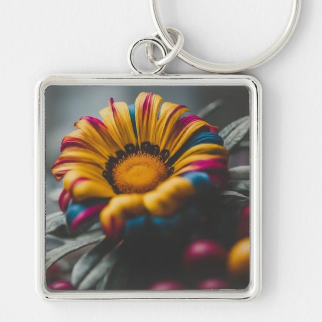 Chaveiro Quadrado de Flor Gráfico Premium (Frente)