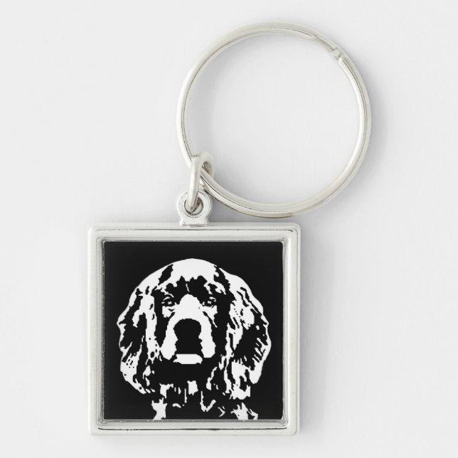 Chaveiro quadrado do metal de cocker spaniel (Frente)