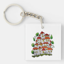 Chaveiro quadrado (porta desenhada à mão)