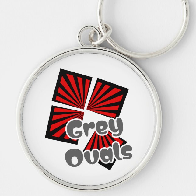 Chaveiro Quadrados vermelhos com vigas e ovais de Cinza (Frente)