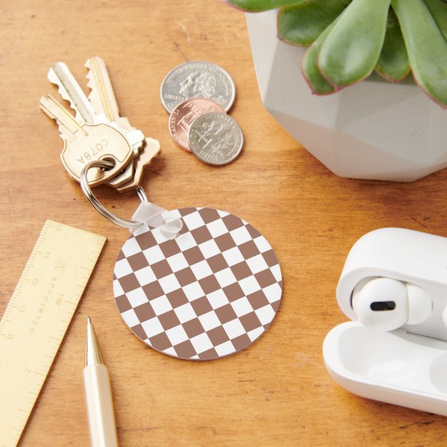 Chaveiro Quadrados xadrez marrom mocha branco geométrico re (Mesa)