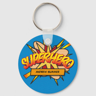 Chaveiro Quadrinho Personalizado de Arte Pop SUPER-HERÓI