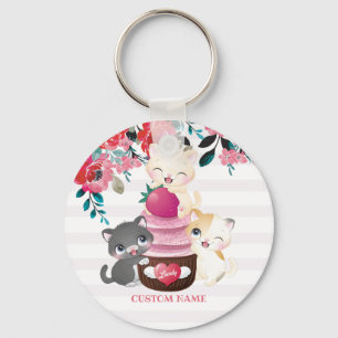 Chaveiro Quadrinhos Quimsos De Cartoon Floral Gatos Cupcake