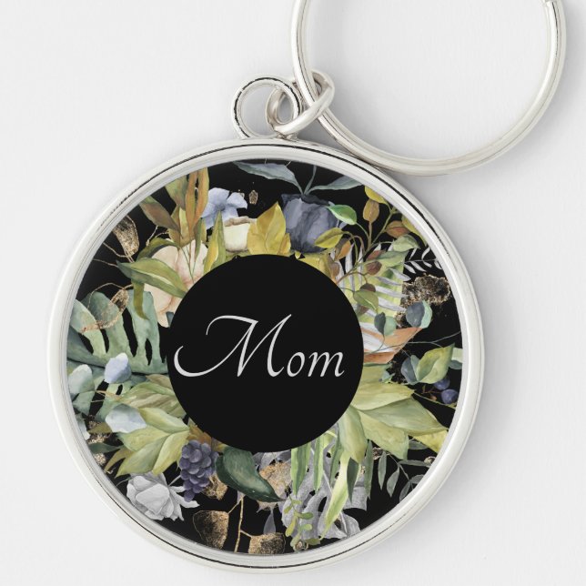 Chaveiro Quadro Floral Azul e Verde | Mãe (Frente)