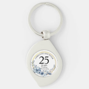 Chaveiro Qualquer Aniversário Floral Azul Elegante de Casam