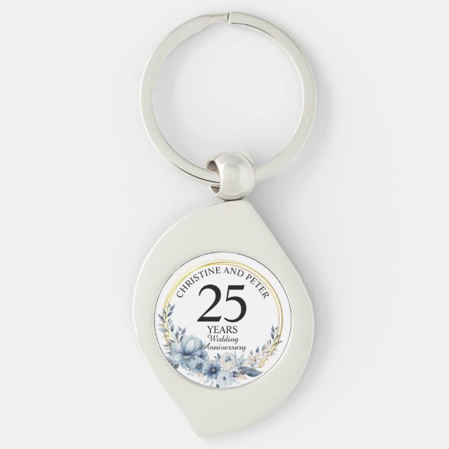 Chaveiro Qualquer Aniversário Floral Azul Elegante de Casam (Frente)