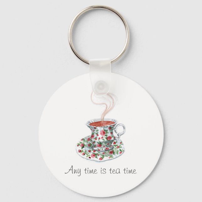 Chaveiro Qualquer hora é hora de chá. Rosas de copos de vin (Frente)