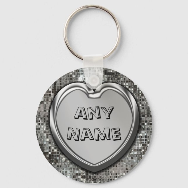 Chaveiro Qualquer Nome No Silver Heart Keychain (Frente)