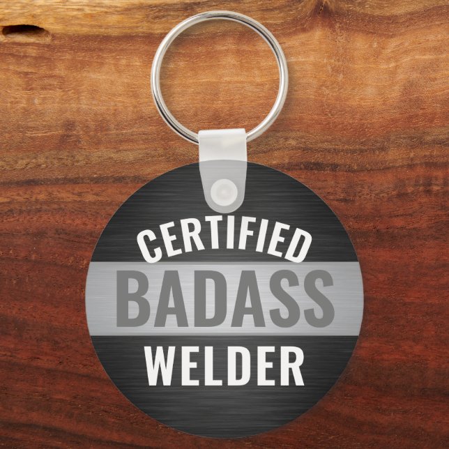 Chaveiro Qualquer Texto Certificado de Badass Welder Preto  (Frente)
