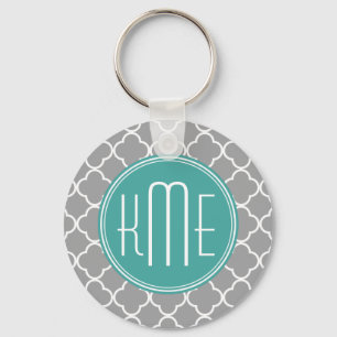 Chaveiro Quatrefoil cinzento com monograma feito sob