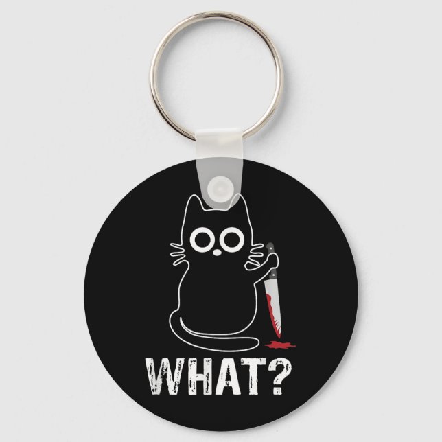 Chaveiro Que - Engraçado Gato Com Design Gráfico De Faca (Frente)