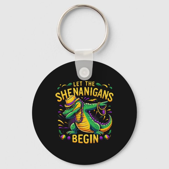 Chaveiro Que os Shenanigans comecem a Mardi Gras Dinosaur T (Frente)