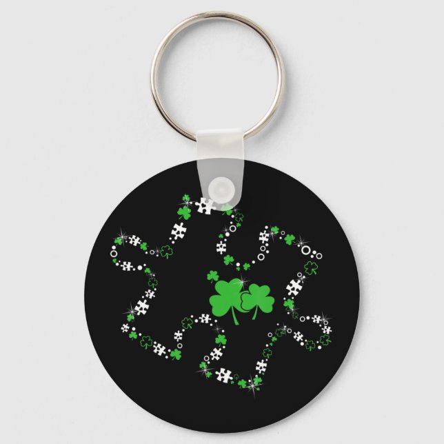 Chaveiro Quebra-cabeça Shamrocks Autismo Consciência Feliz  (Frente)