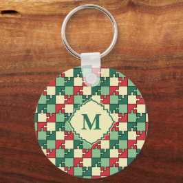 Chaveiro Quebra-cabeça Vermelho Verde de Natal Piece Monogr