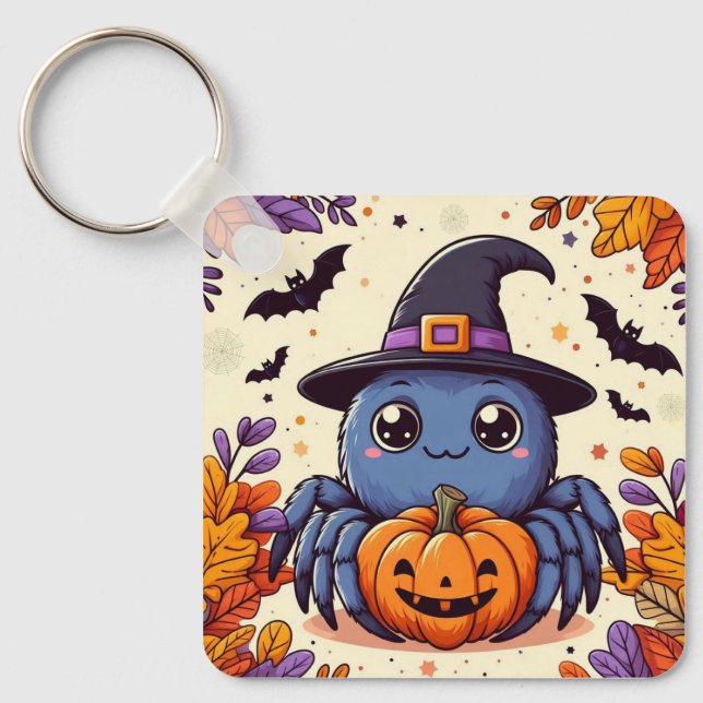 Chaveiro Queda/outono/aranha/bruxa/halloween (Frente)