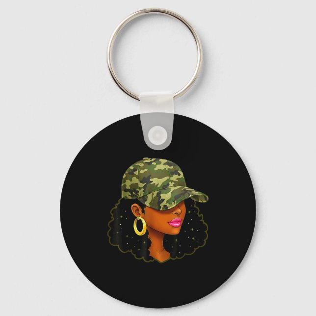 Chaveiro Queen Black Woman With Camo Cap Locs African Ameri (Frente)