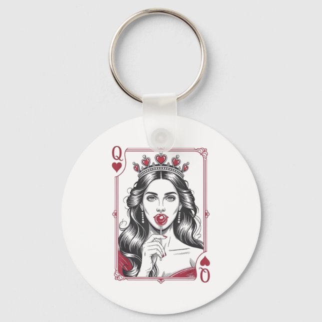 Chaveiro Queen Of Hearts Women Vintage Valentines Day  (Frente)