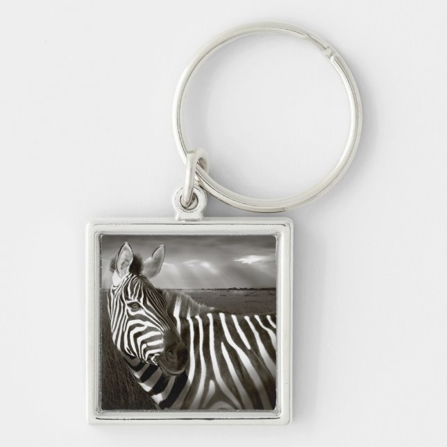 Chaveiro Quênia. Preto e branco de zebra e planície. (Frente)