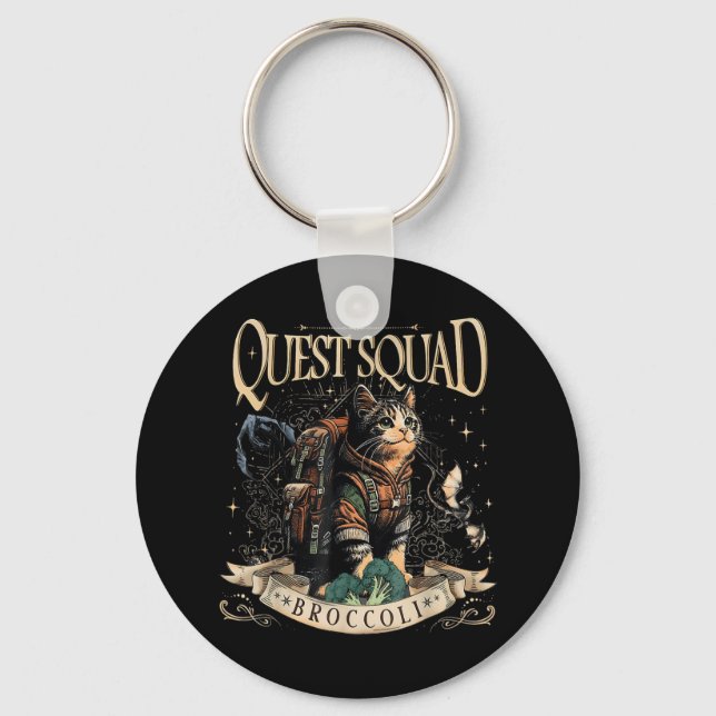 Chaveiro Quest Fantasy Squad Broccoli Kitten Engraçado Cat (Frente)