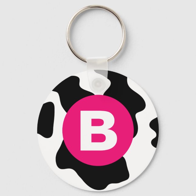 Chaveiro Quirky Cow Patch Pattern Pink Monogram (Frente)