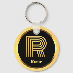 Chaveiro R Monograma Dourado Personalizado