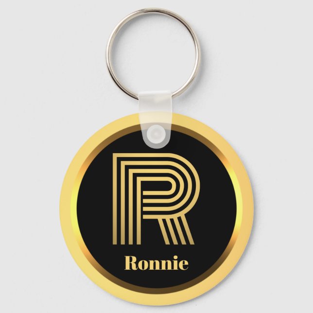 Chaveiro R Monograma Dourado Personalizado (Frente)