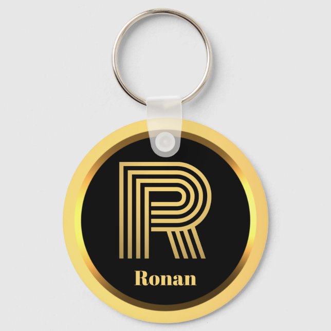Chaveiro R Monograma Dourado Personalizado (Frente)