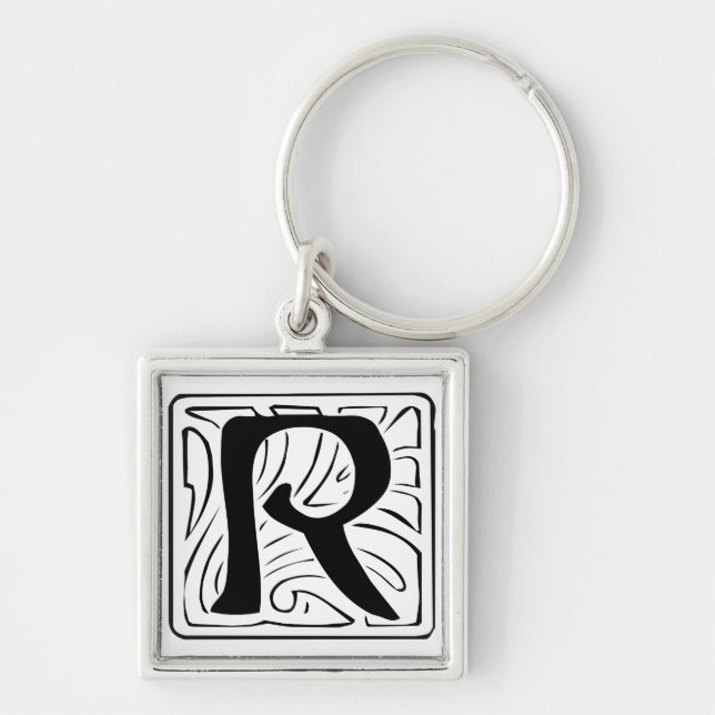 Chaveiro R Monogramm schwarz weiß Schlüsselanhänger (Frente)