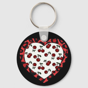 Chaveiro RAB Rockabilly Cherries Leopard Print Heart