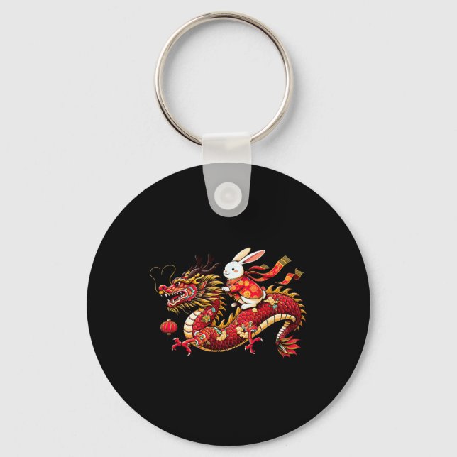 Chaveiro Rabbit Ride Chinese Dragon Funny Mens Womens Happy (Frente)
