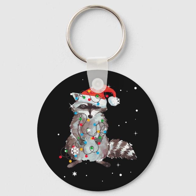 Chaveiro Raccoon Christmas Tree Lights Pajama Racoon Lover (Frente)