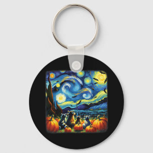 Chaveiro Raccoon Fall Halloween Van Gogh Starry Night Pumpk