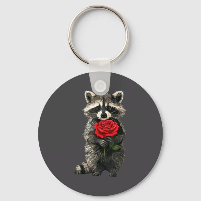 Chaveiro Raccoon Holding Red Rose Cute Raccoon Valentine An (Frente)