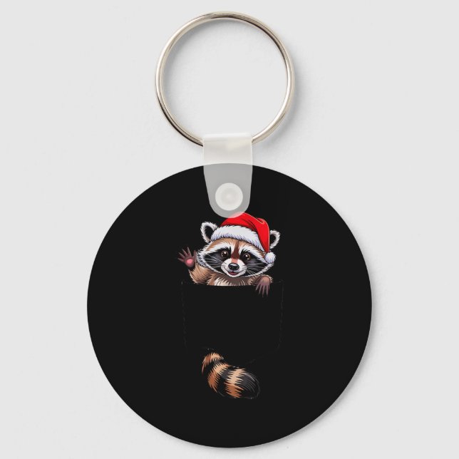 Chaveiro Raccoon In Cket Funny Xmas Santa Hat Graphic  (Frente)