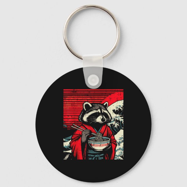 Chaveiro Raccoon Kimono Eating Ramen Japanese Food Art Men  (Frente)