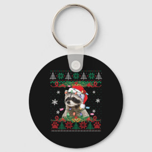 Chaveiro Raccoon Santa Hat Christmas Ugly Sweater