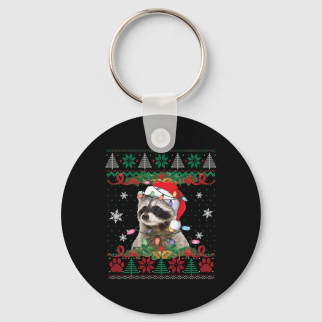 Chaveiro Raccoon Santa Hat Christmas Ugly Sweater (Frente)