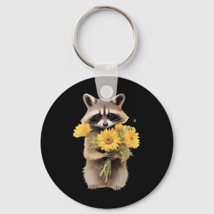 Chaveiro Raccoon Segurando Dia de as mães de Flor de Girass