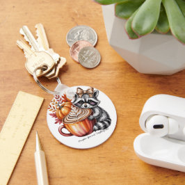 Chaveiro Raccoon with Pumpkin Latte Fall Season Keychain