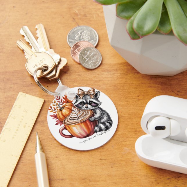 Chaveiro Raccoon with Pumpkin Latte Fall Season Keychain (Mesa)