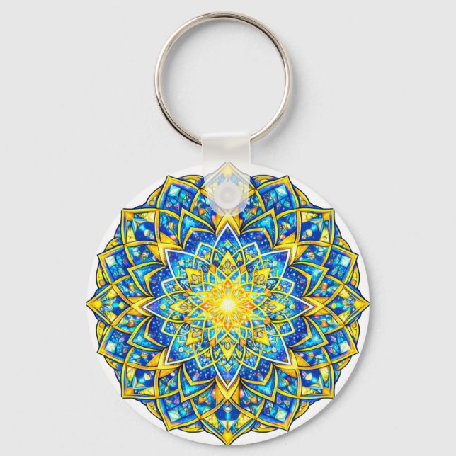Chaveiro Radiant Blue Gold Mandala – Sun Harmony Keychain (Frente)
