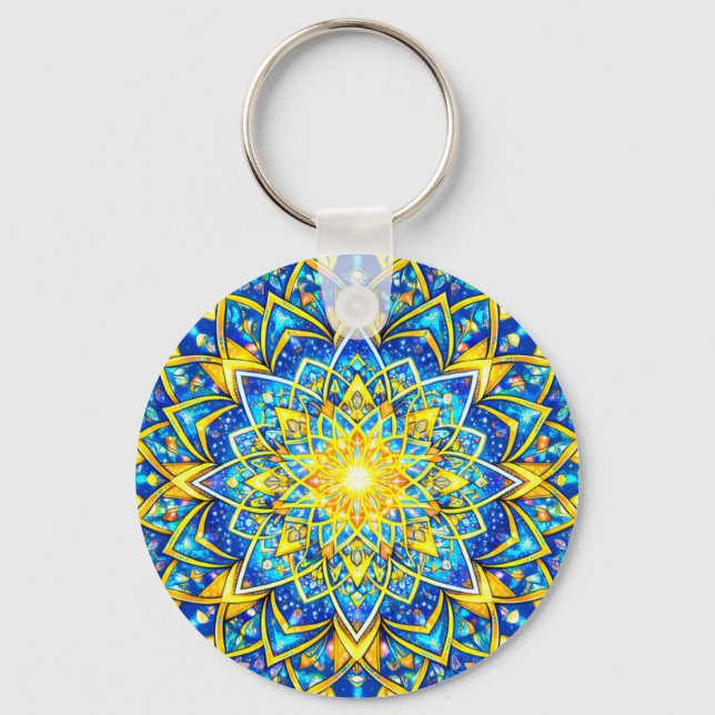 Chaveiro Radiant Blue Gold Mandala – Sun Harmony Keychain S (Frente)
