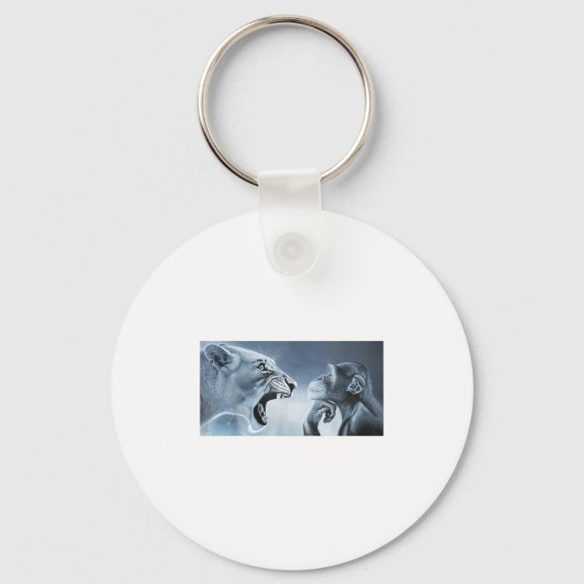 Chaveiro Ragebait Meme, Lion Monkey, Monkey And Lion Meme M (Frente)