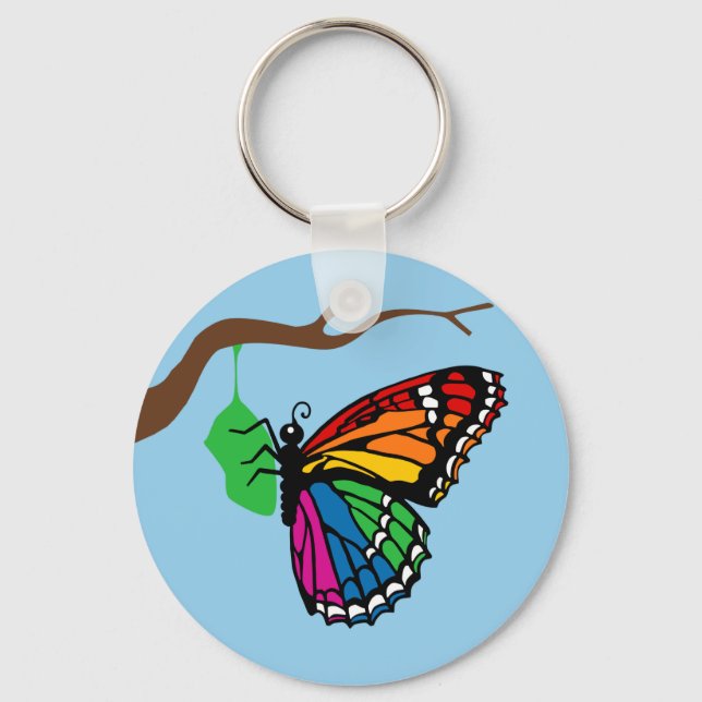 Chaveiro Rainbow Butterfly Emerging From Chrysalis (Frente)
