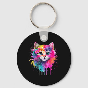 Chaveiro Rainbow Cat A Watercolor Paint Flores Coloridos Cu